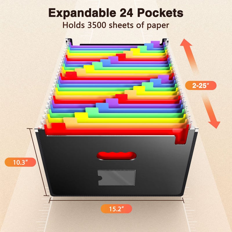 Yoassi Ultra-Large Accordion File Organizer with Tabs & Stickers, Legal Size/Letter/A4 Paper 24 Pockets Expanding File Folder, Expandable Important Document Organizer Bill Receipt Paper Storage - Image 2